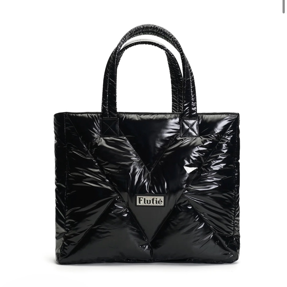 NWT Flufié Shiny Black Shopper w/ attached inside Zip Bag
